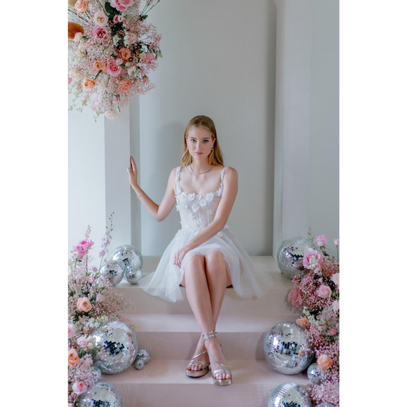 By Watters Jive 3D Floral Tulle Corset Ivory-Nude Mini Dress Size 8 - Picture 1 of 16